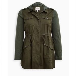 DRAWSTRING ANORAK - TWILL & JERSEY OLIVE